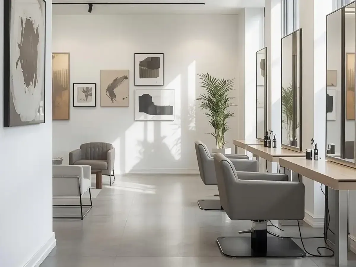Heller Friseursalon mit Spiegelplätzen
