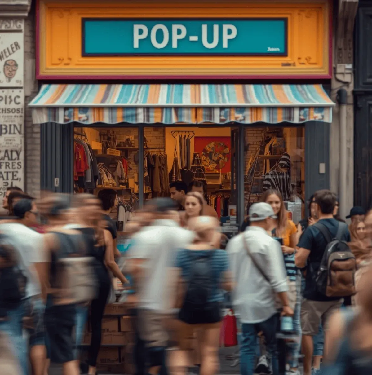 Pop-up-Store mit Kundschaft auf der Strasse